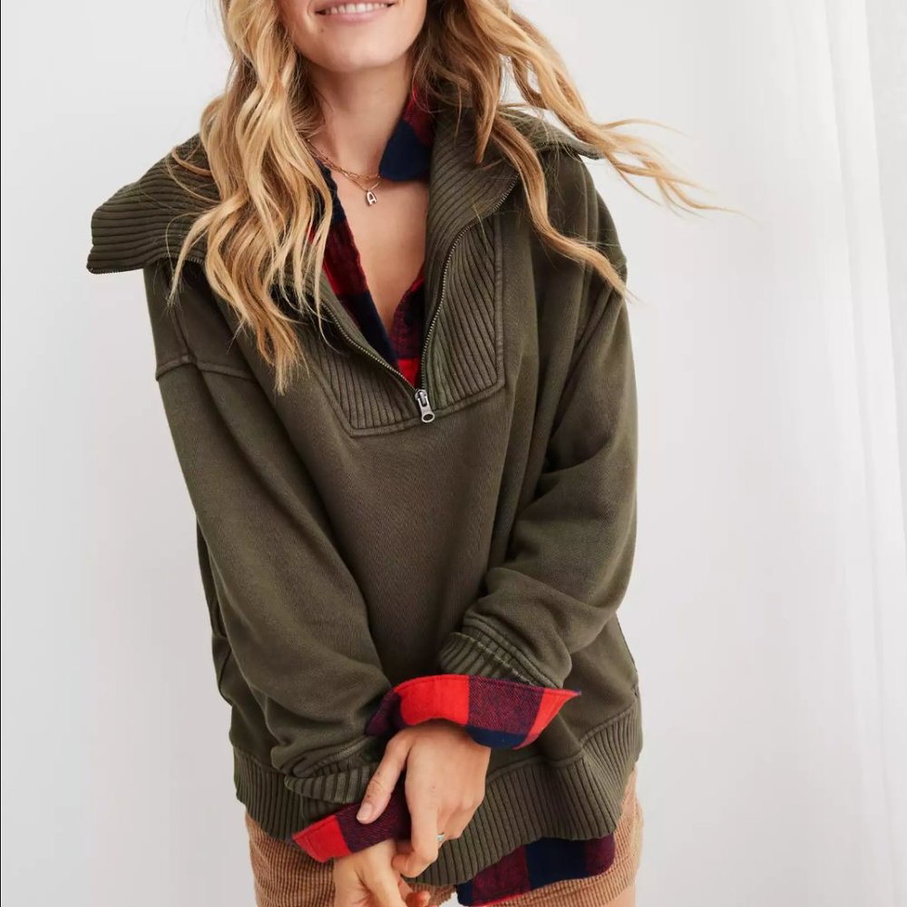 Aerie Down-To-Earth Quarter Zip Sweatshirt